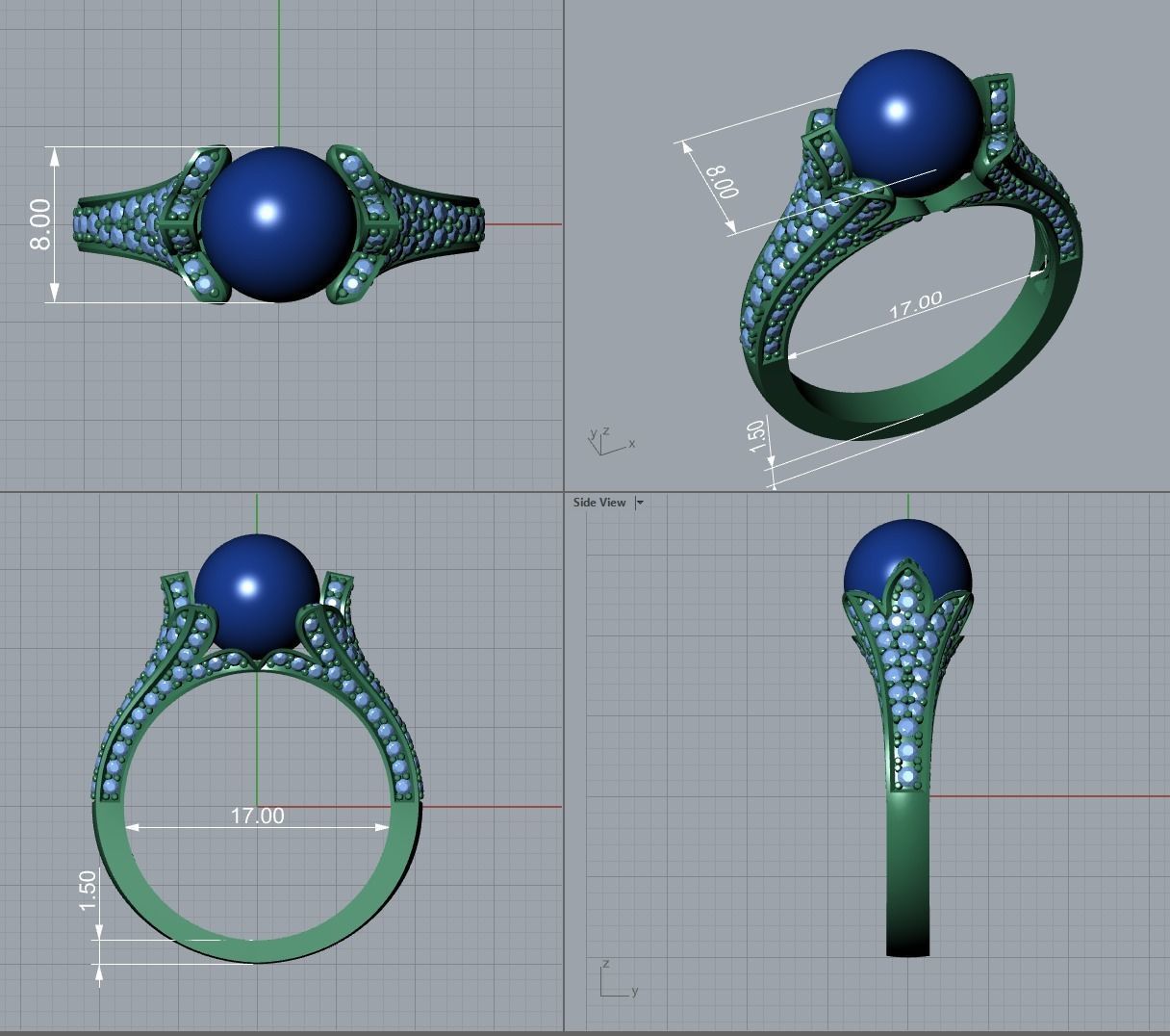 Pearl Diamond Ring 3D print model_13