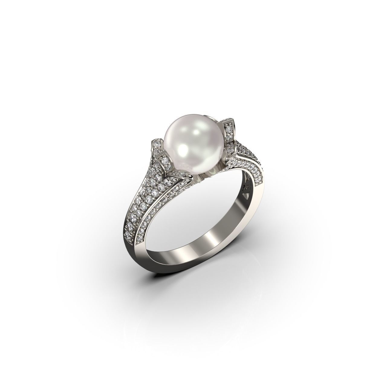 Pearl Diamond Ring 3D print model_4