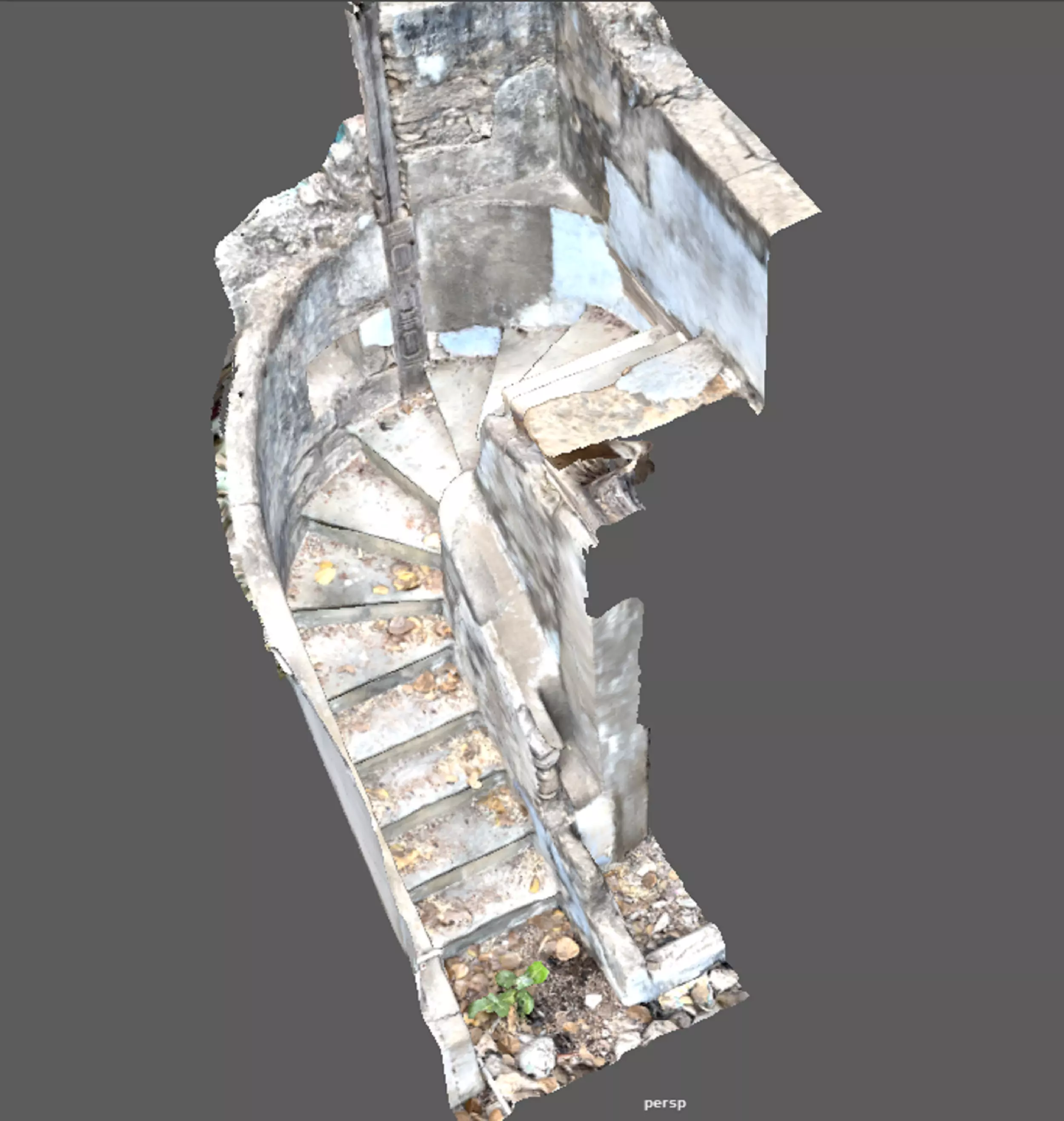 Ancient ruined Spiral staircase with scattered dried leaves Free 3D model