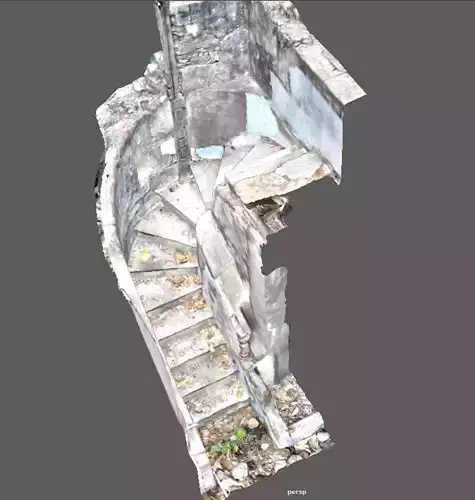Ancient ruined Spiral staircase with scattered dried leaves  Free 3D model