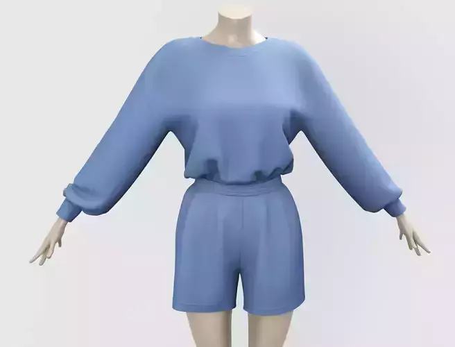 Outfit Sweatshirt and Shorts Blue - Monochromatic Color