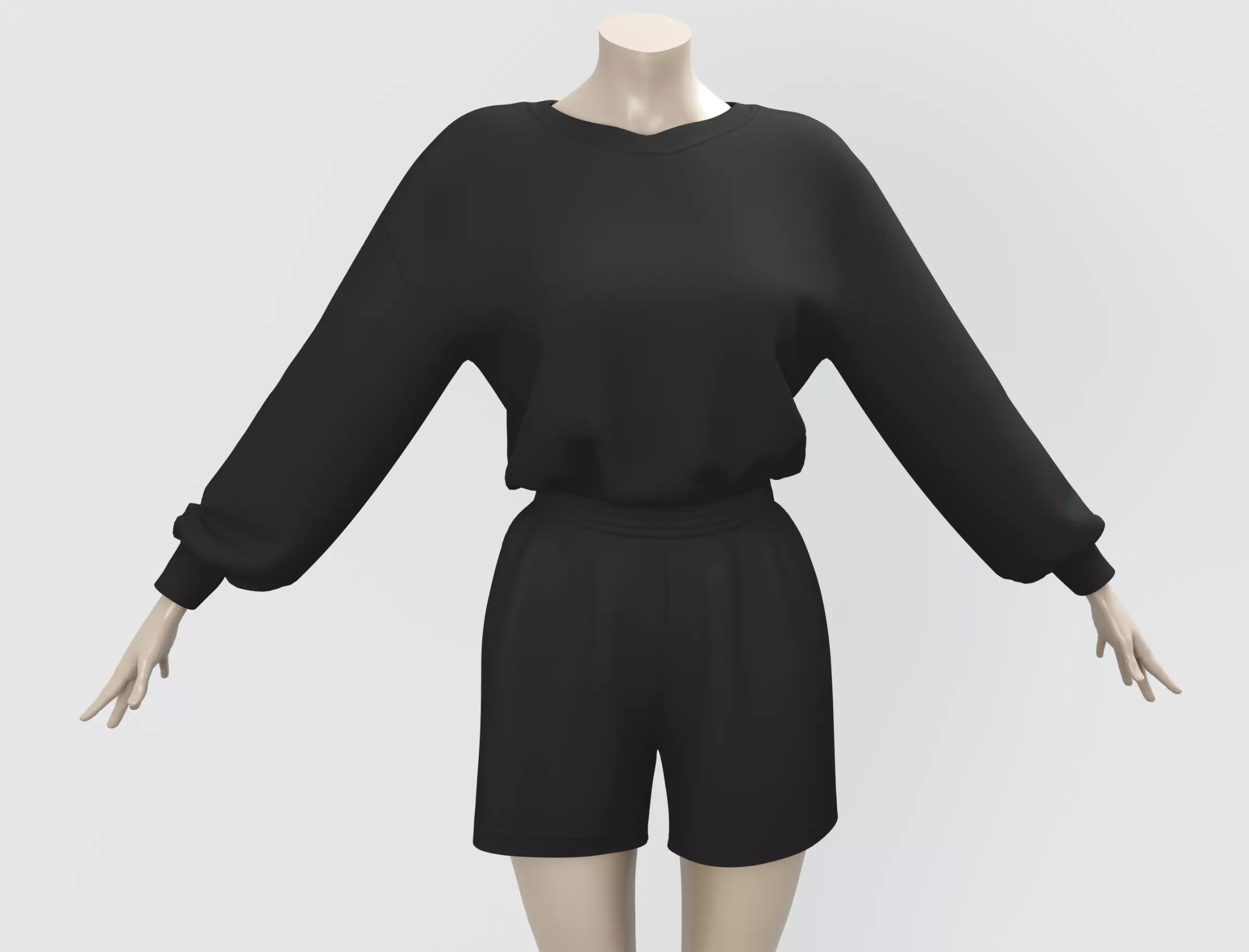 Outfit Sweatshirt and Shorts Black - Monochromatic Color Low-poly 3D model