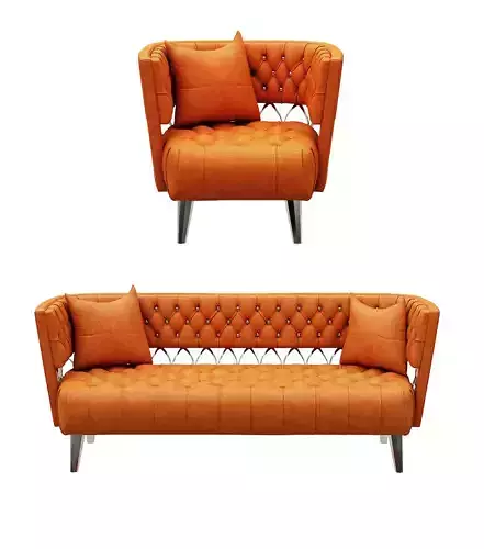 Sofa set orange leather with metal legs