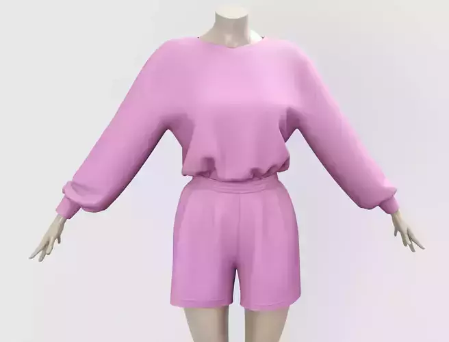 Outfit Sweatshirt and Shorts Pink - Monochromatic Color
