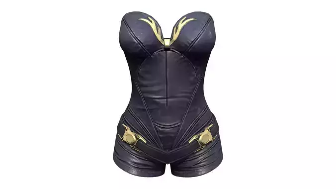 Strapless Gold Belt Decorated Black Leather Shorts Outfit