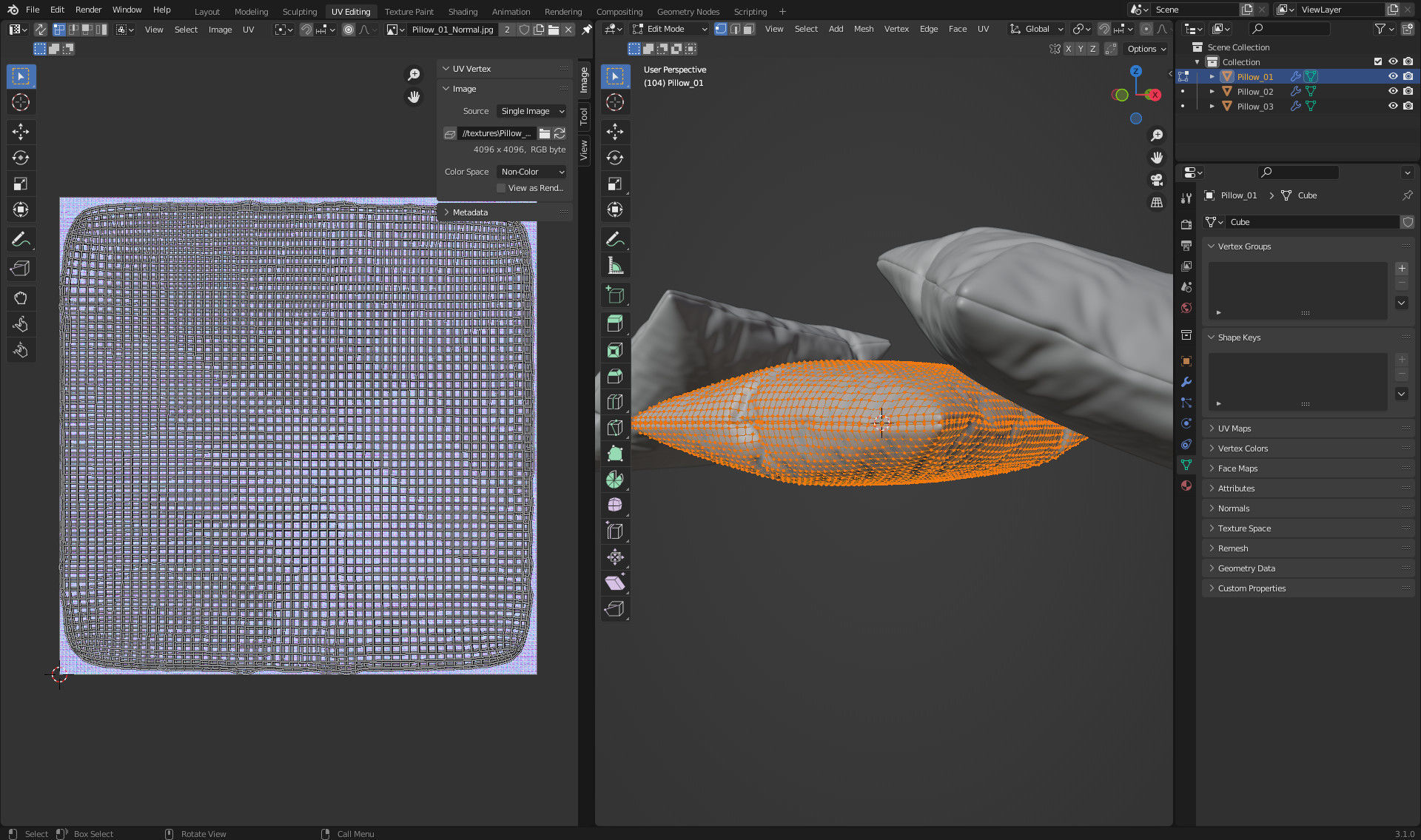 Low-poly Pillow set three pillows 3D model_9