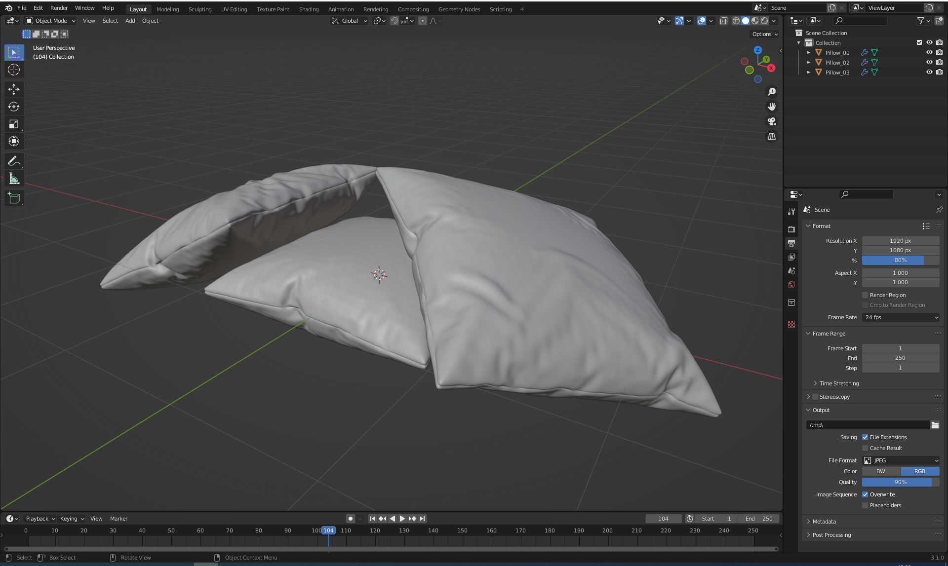 Low-poly Pillow set three pillows 3D model_6