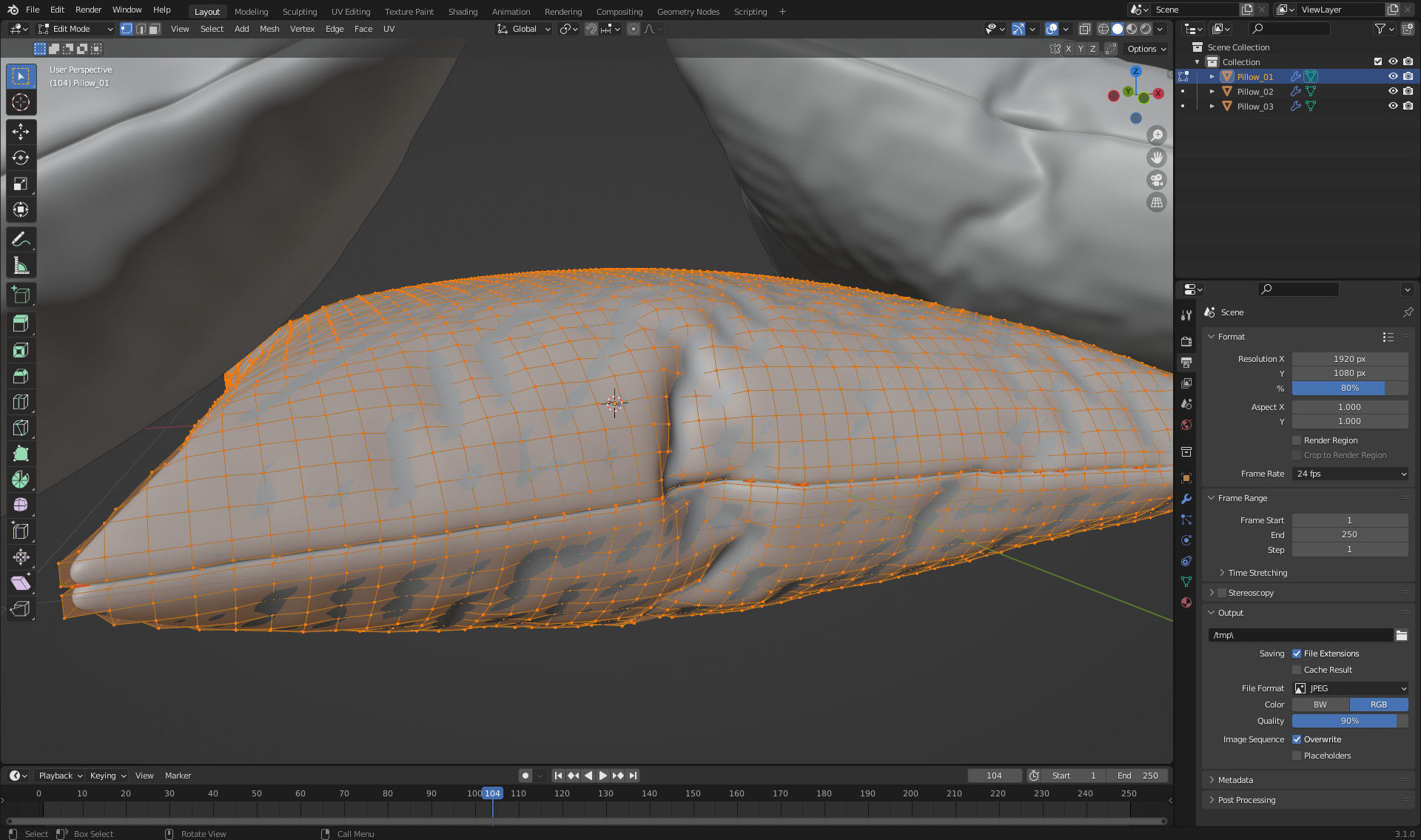 Low-poly Pillow set three pillows 3D model_7