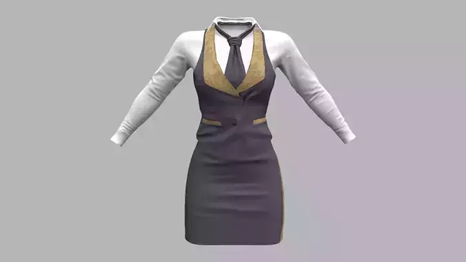 Waitress Hostess Uniform Skirt Vest Shirt
