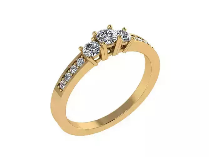 Ring083 three stone diamond ring gold