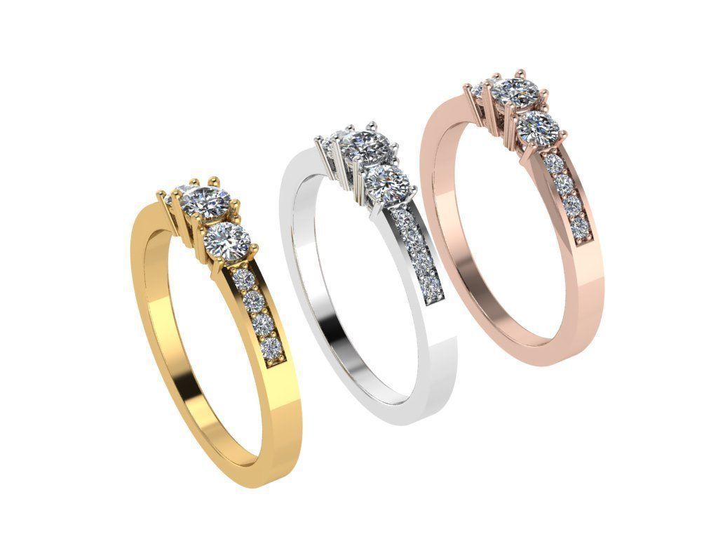 Ring083 three stone diamond ring gold 3D print model_4