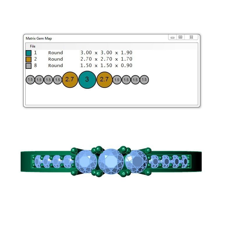 Ring083 three stone diamond ring gold 3D print model_6