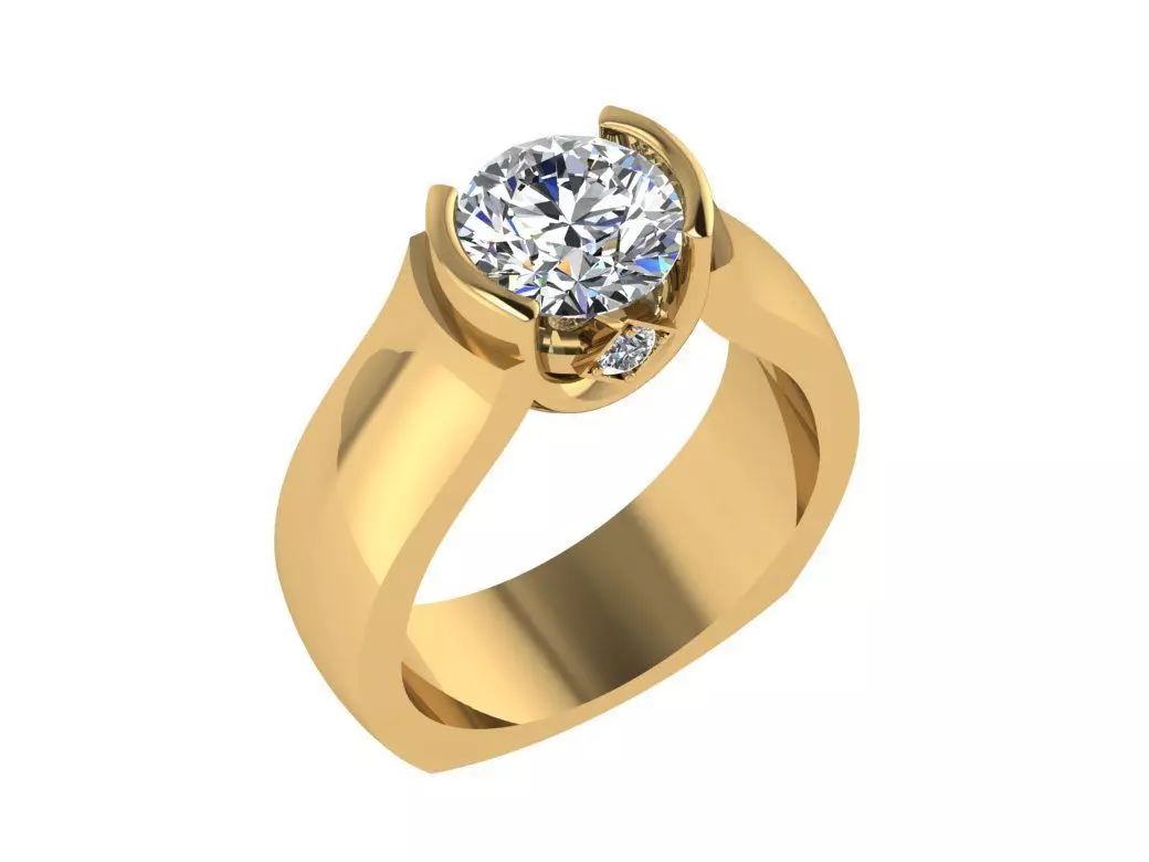 Ring086 gold engagement ring with diamond 3D print model_0