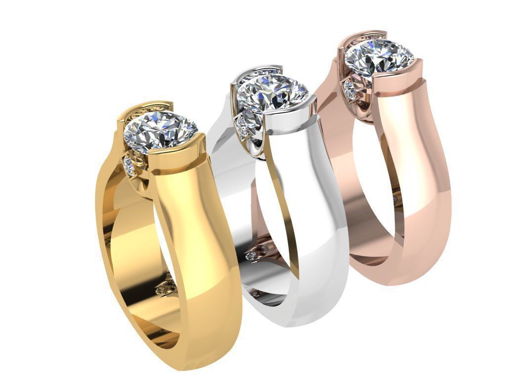 Ring086 gold engagement ring with diamond 3D print model_4