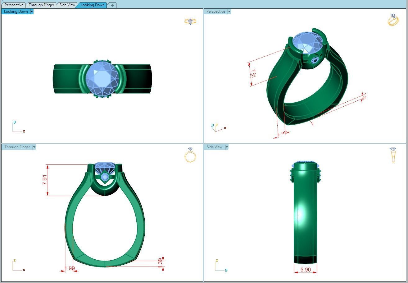 Ring086 gold engagement ring with diamond 3D print model_5