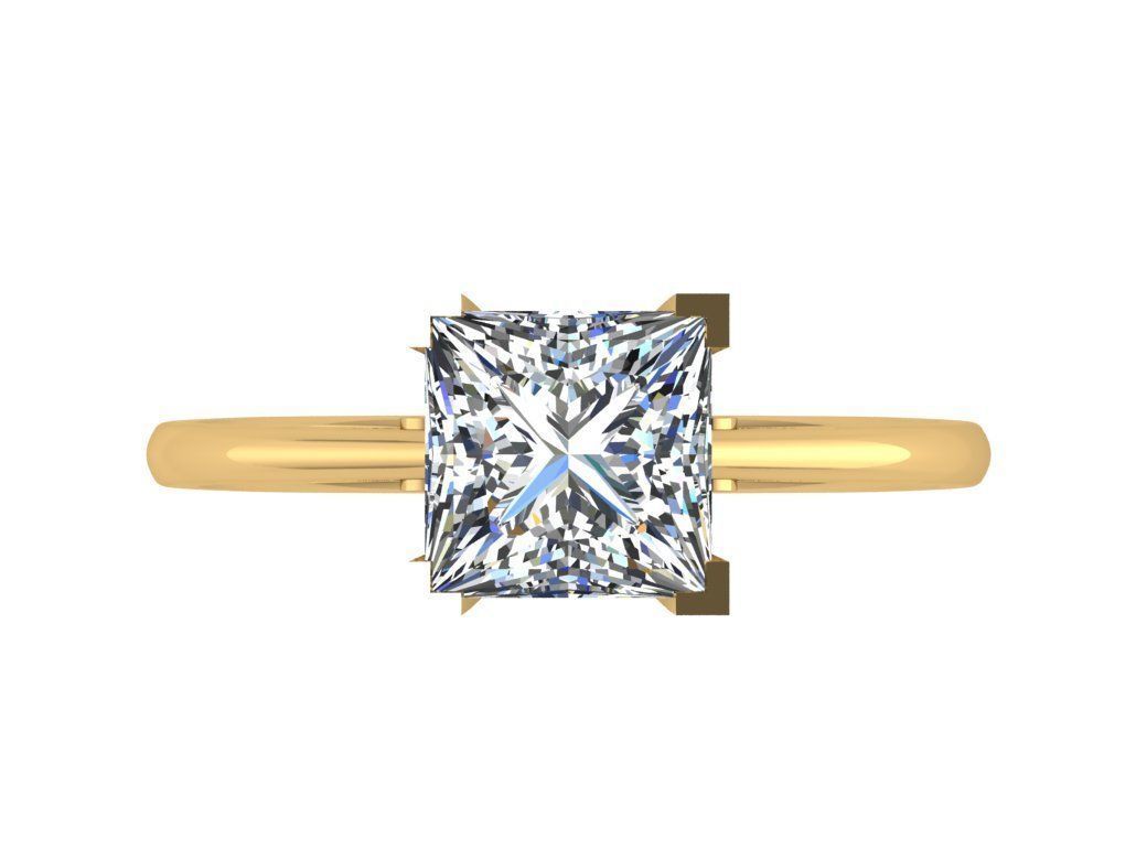 Ring087 princess cut diamond engagement ring gold 3D print model_1