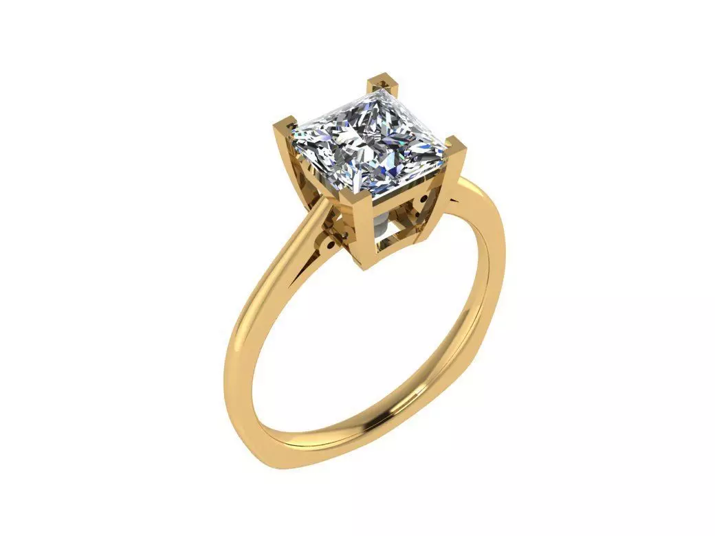 Ring087 princess cut diamond engagement ring gold 3D print model_0