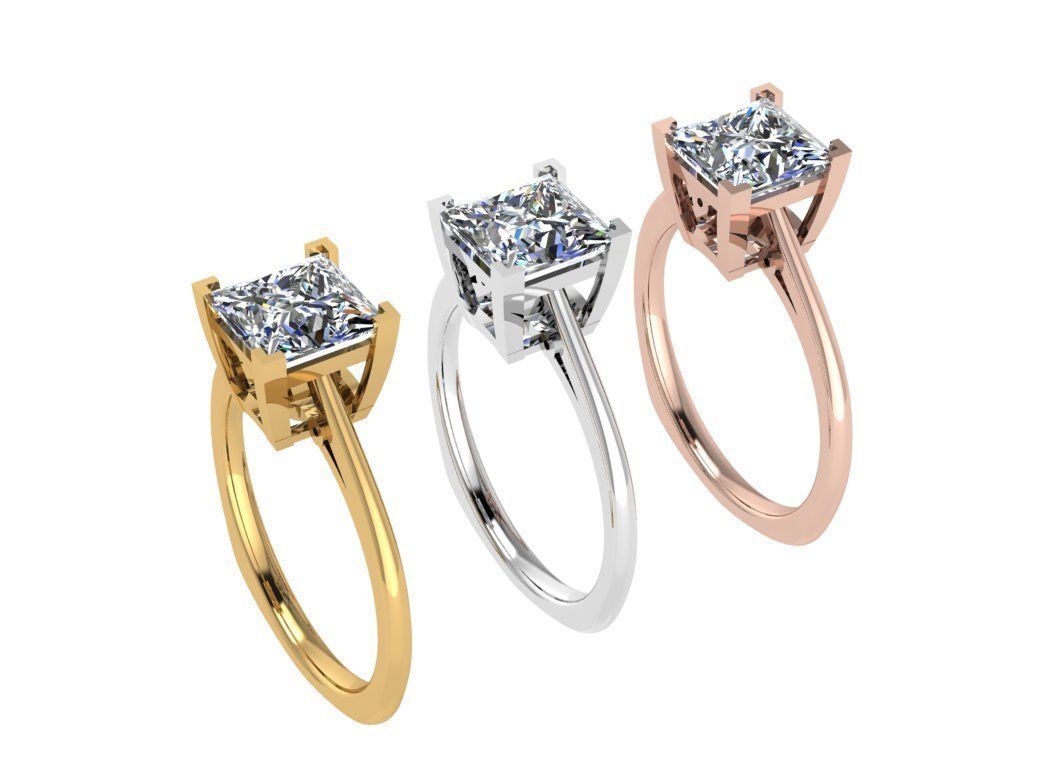 Ring087 princess cut diamond engagement ring gold 3D print model_4