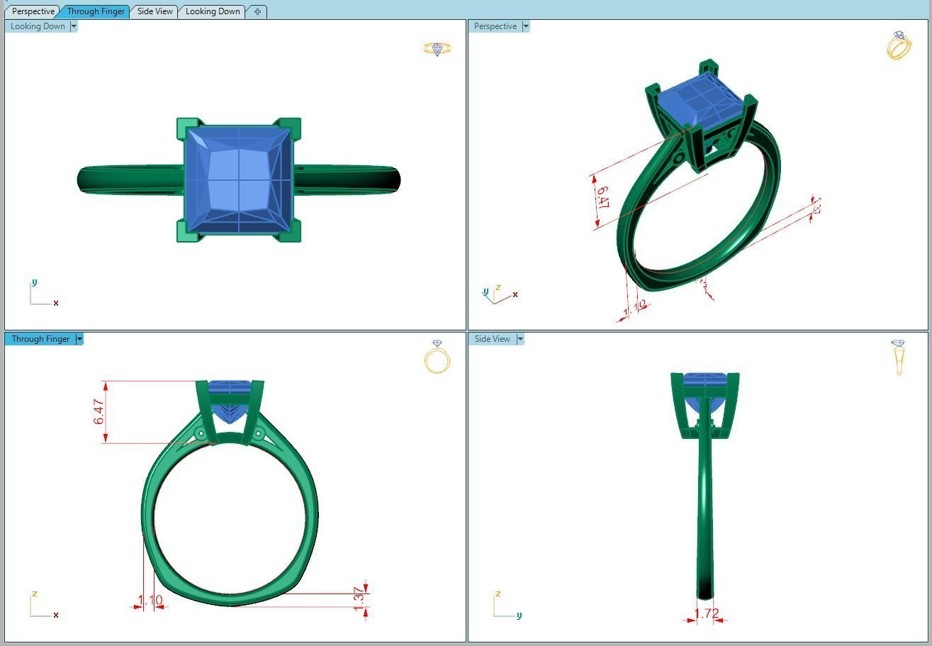 Ring087 princess cut diamond engagement ring gold 3D print model_5