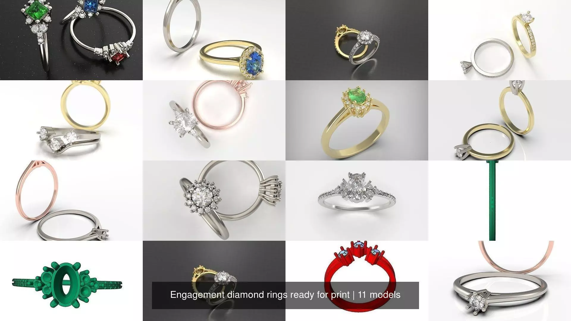 Engagement diamond rings ready for print 3D Model Collection_0