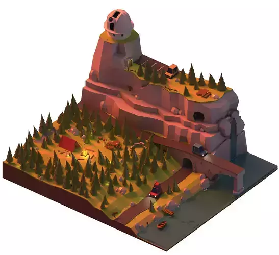 Isometric Camping  Environment - Low poly Low-poly 3D model