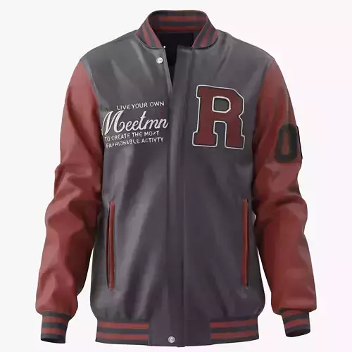 Jacket Men Embroidery Baseball Jackets Pu Leather 3D model