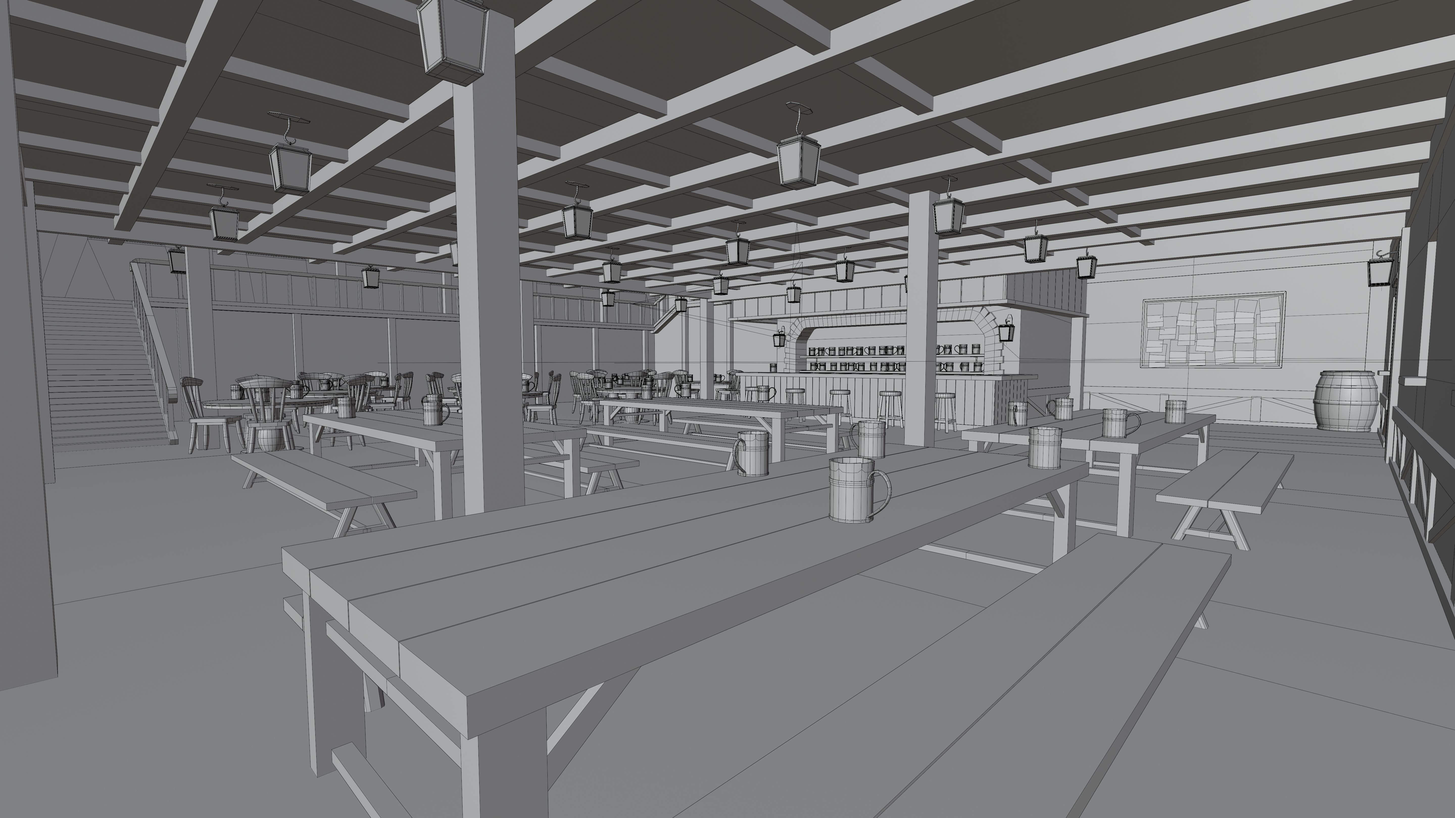 Toon Bar Medieval Low-poly 3D model_3