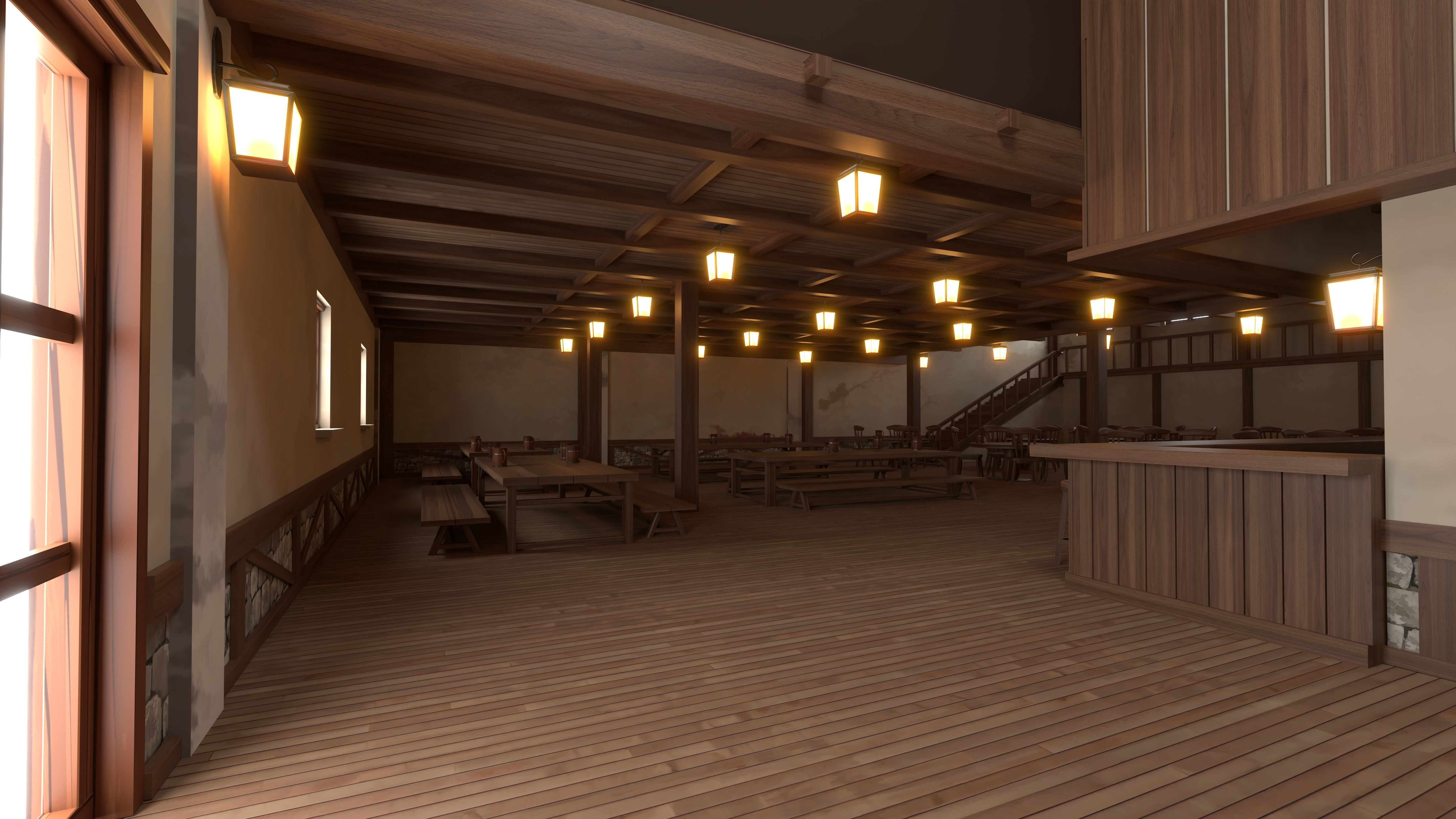 Toon Bar Medieval Low-poly 3D model_8