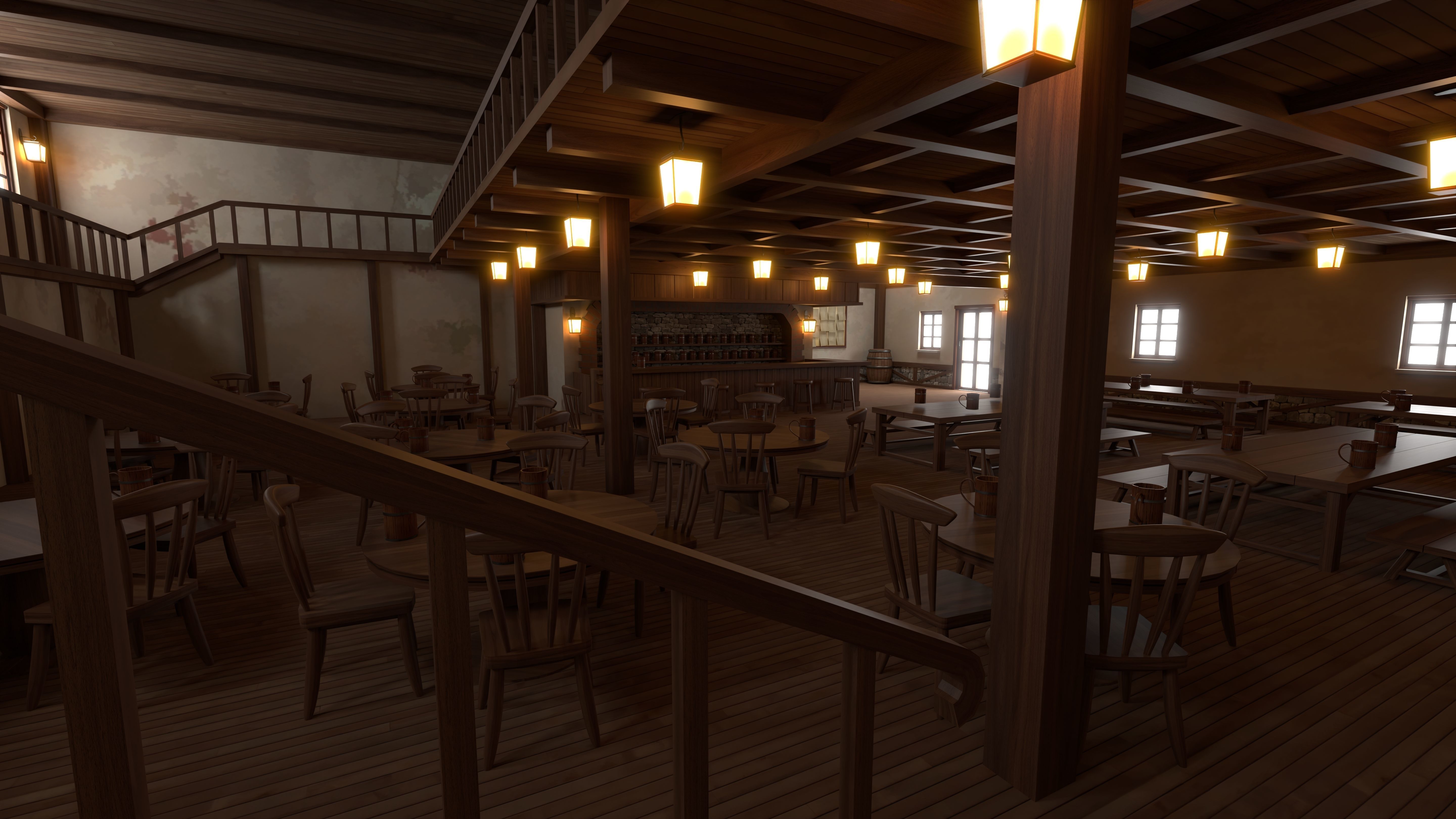 Toon Bar Medieval Low-poly 3D model_6