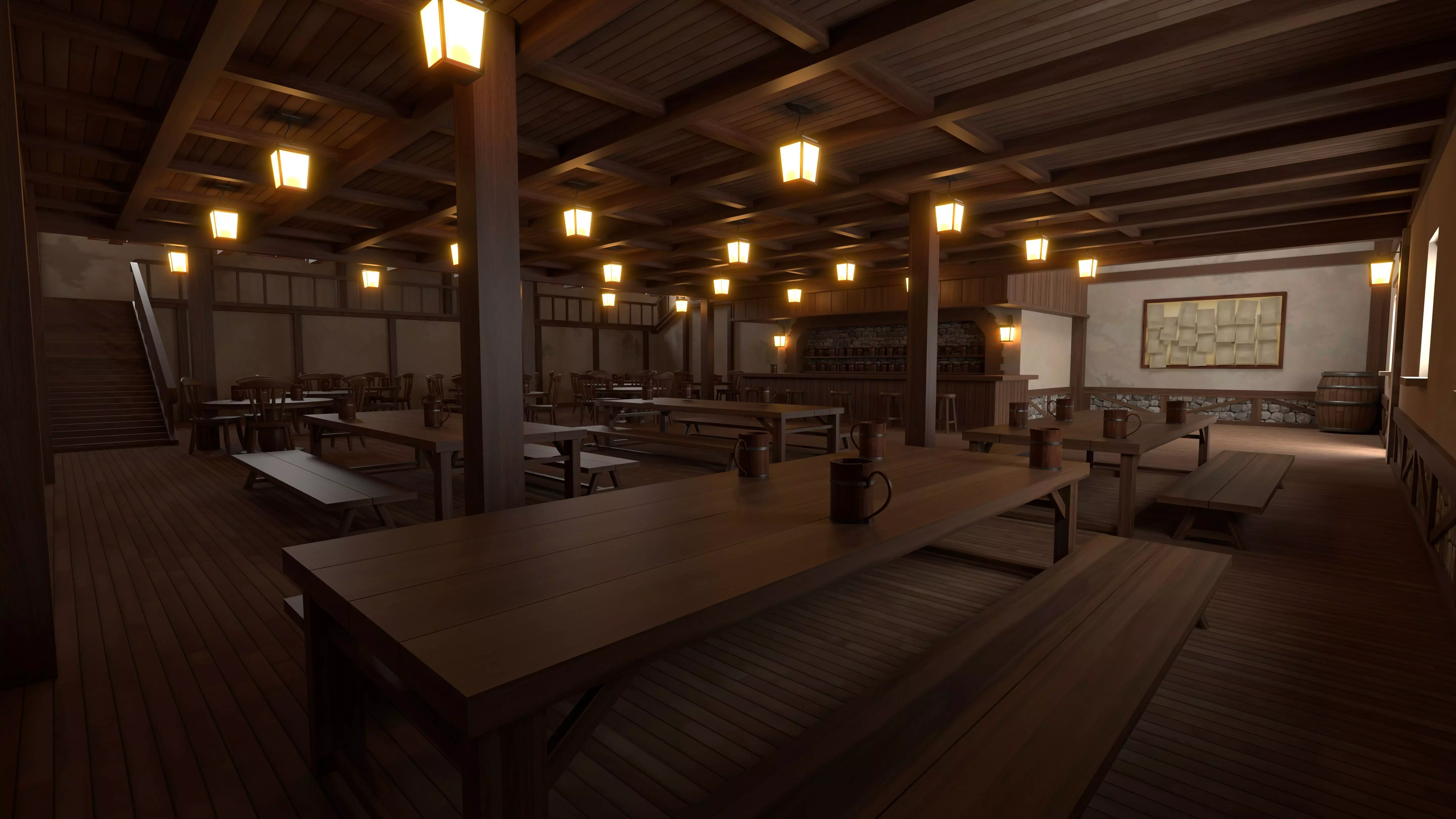 Toon Bar Medieval Low-poly 3D model_0