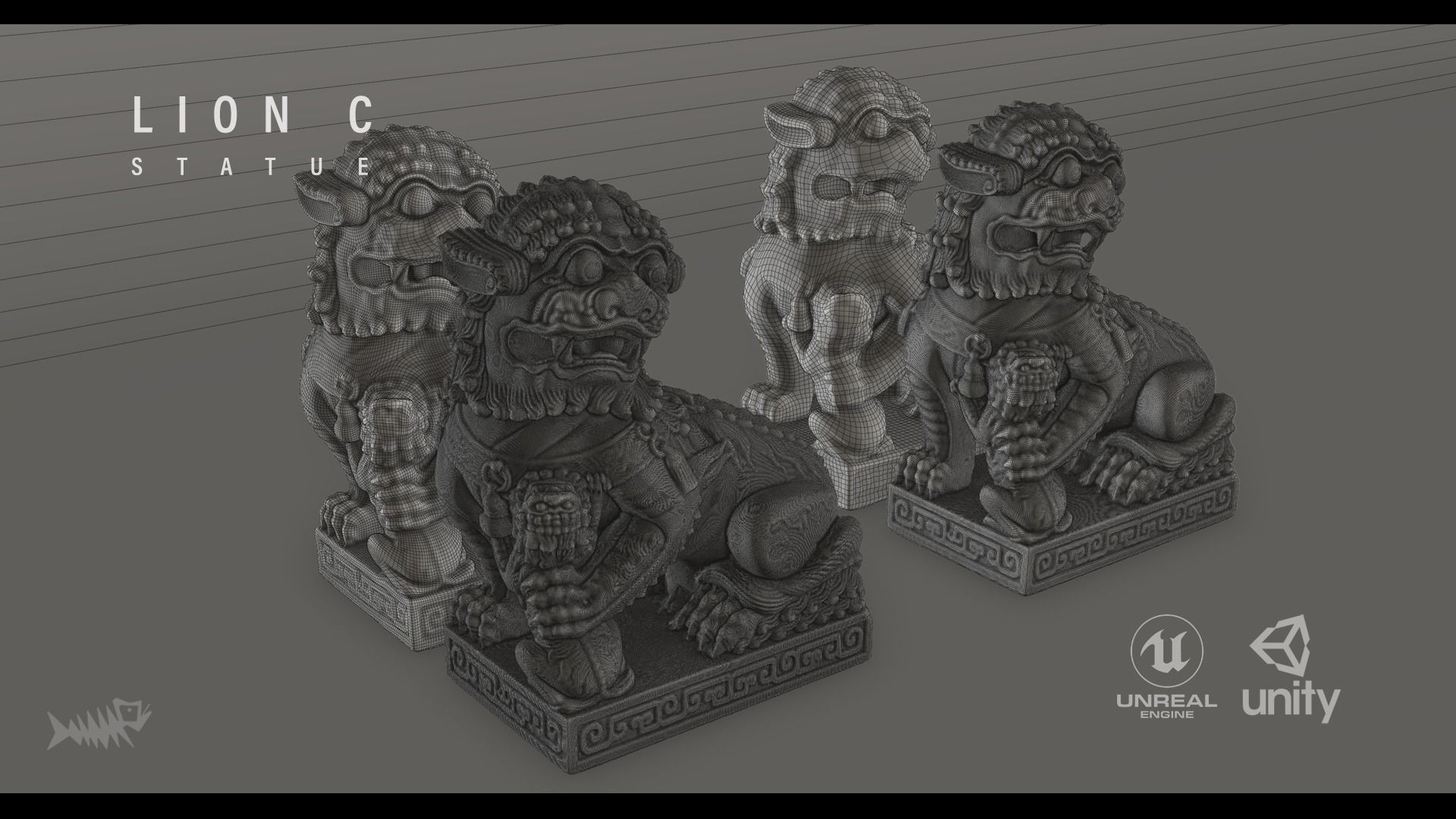 Lion C chinese statue of 3D model_4