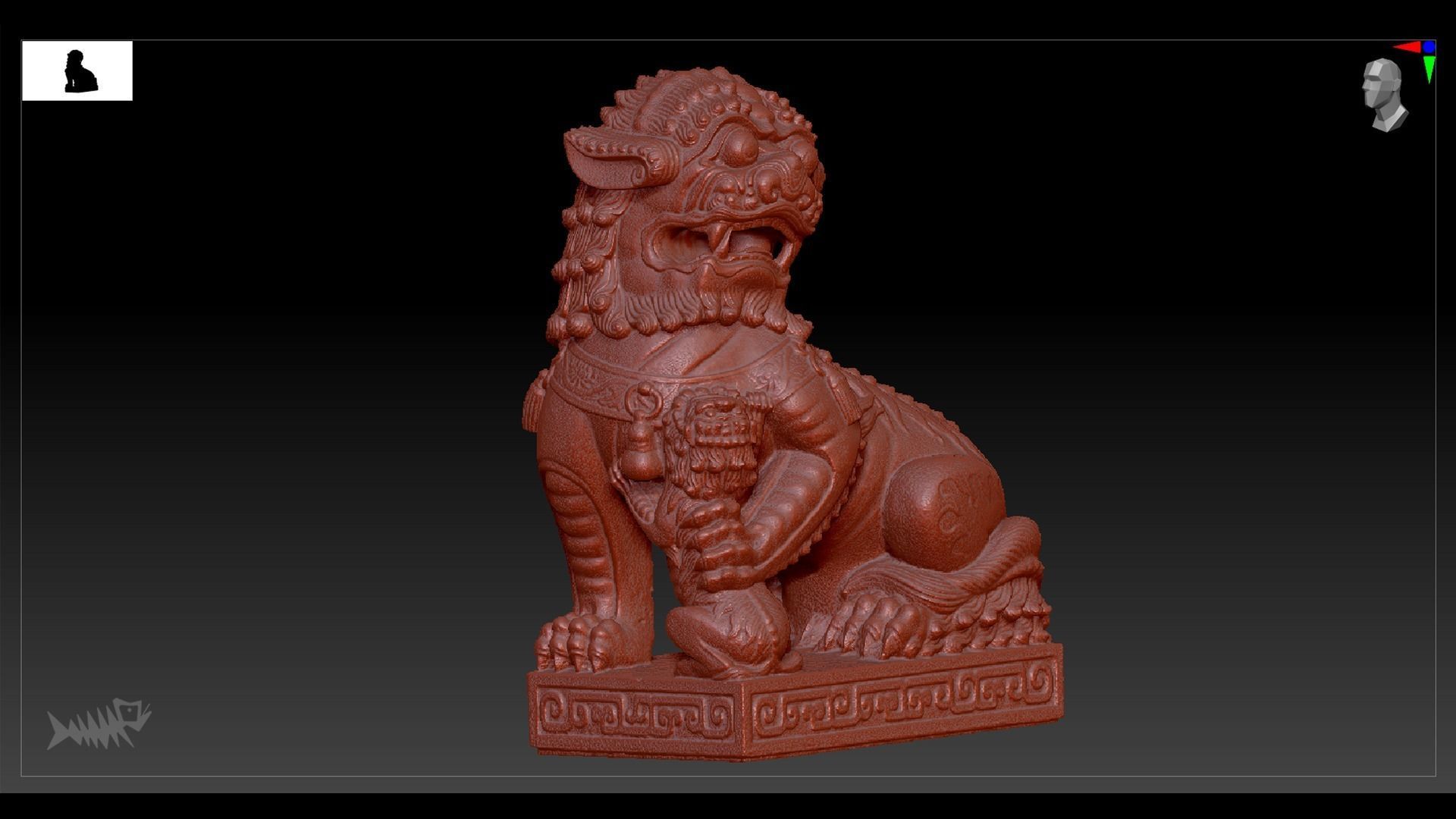 Lion C chinese statue of 3D model_9