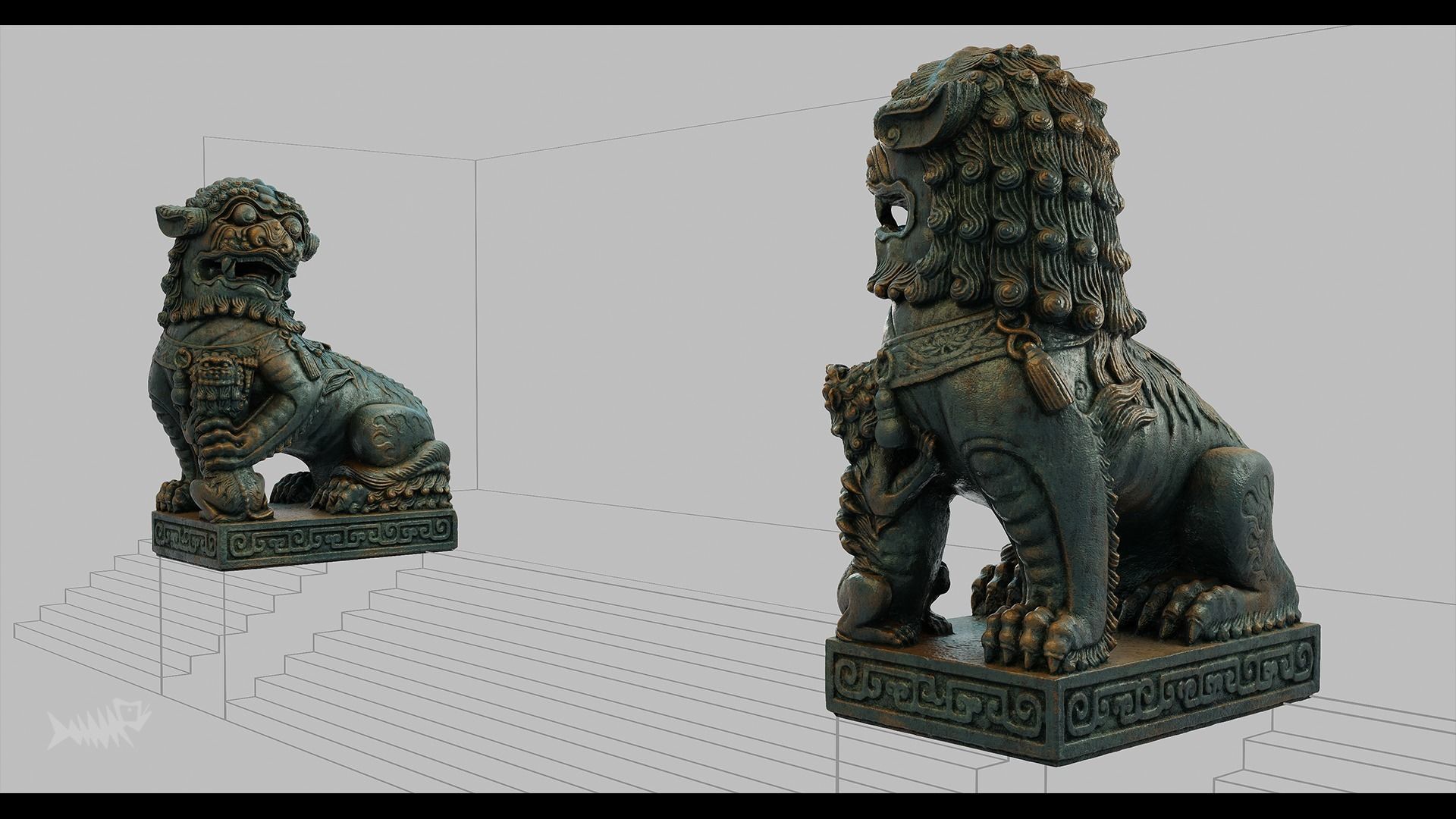 Lion C chinese statue of 3D model_8