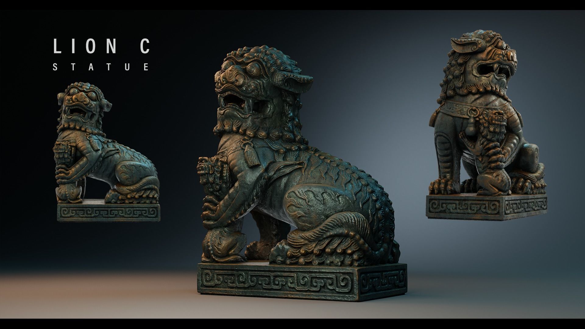 Lion C chinese statue of 3D model_3