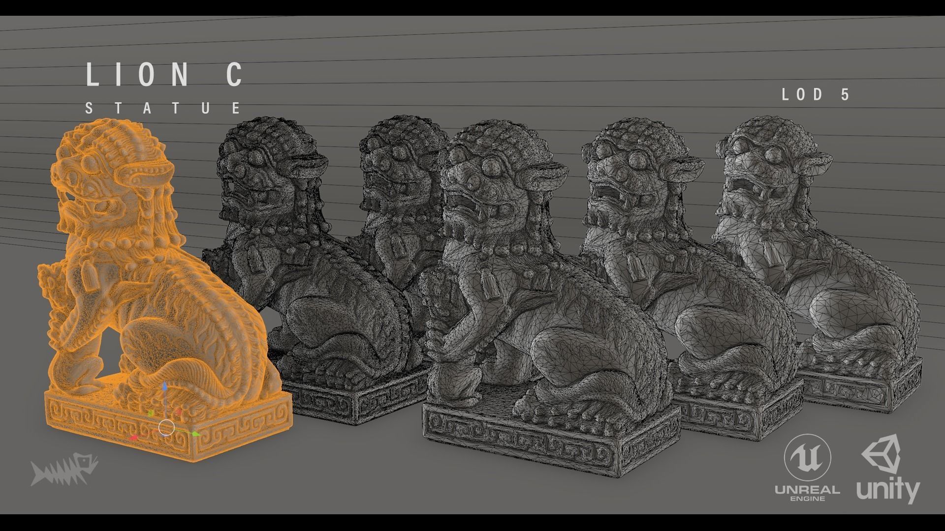 Lion C chinese statue of 3D model_5