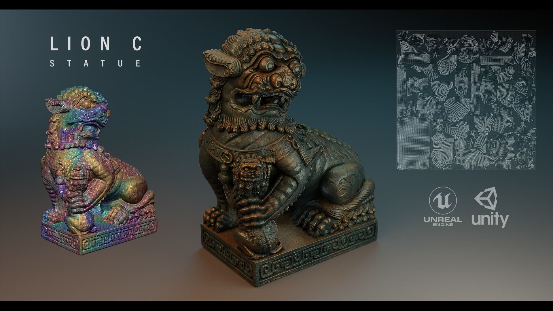Lion C chinese statue of 3D model_2