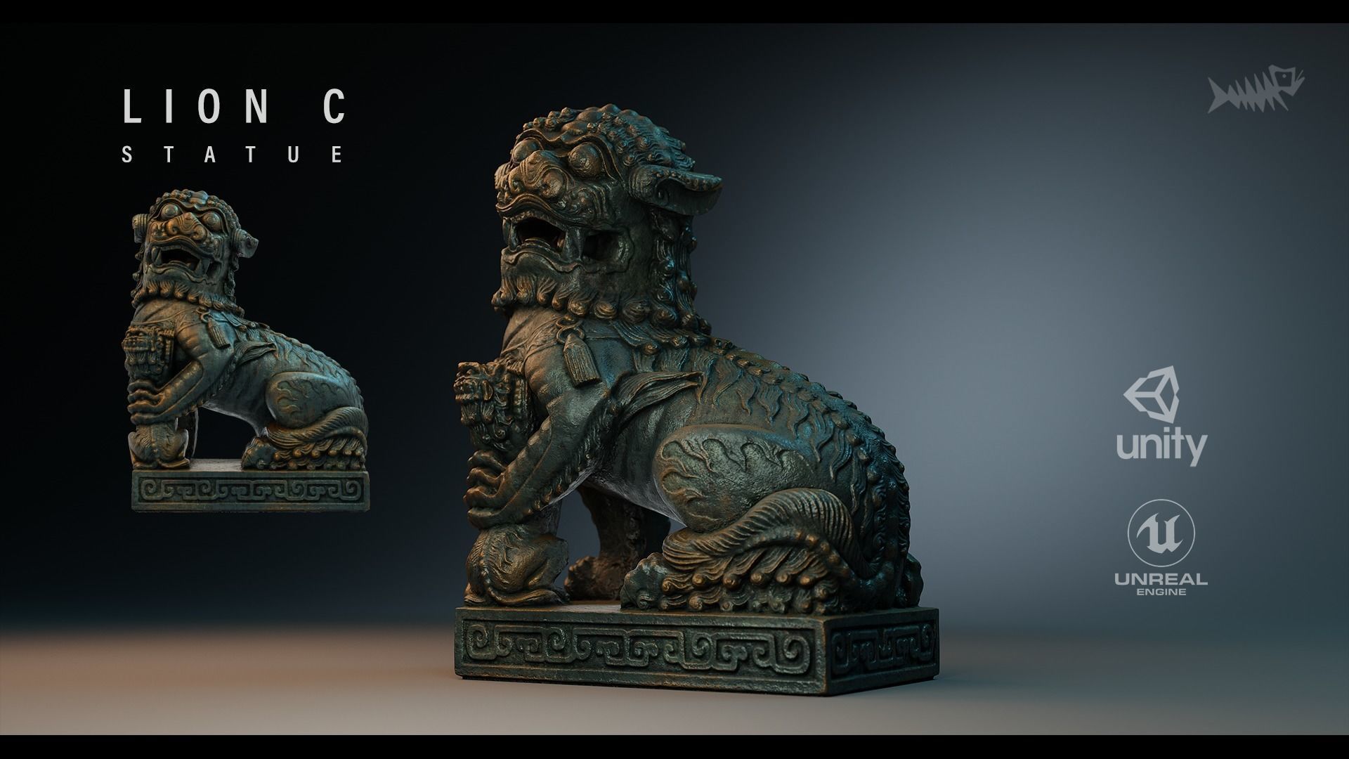 Lion C chinese statue of 3D model_1