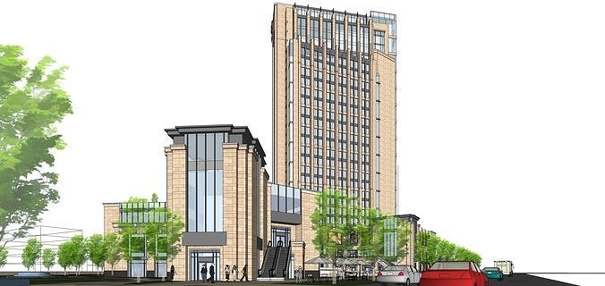 Sketchup Commercial Hotel Office Complex R1 3D model 6