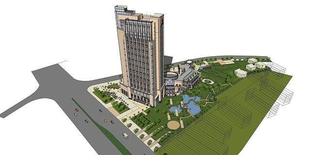 Sketchup Commercial Hotel Office Complex R1 3D model 4