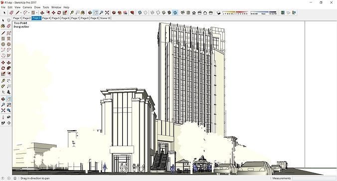 Sketchup Commercial Hotel Office Complex R1 3D model 2