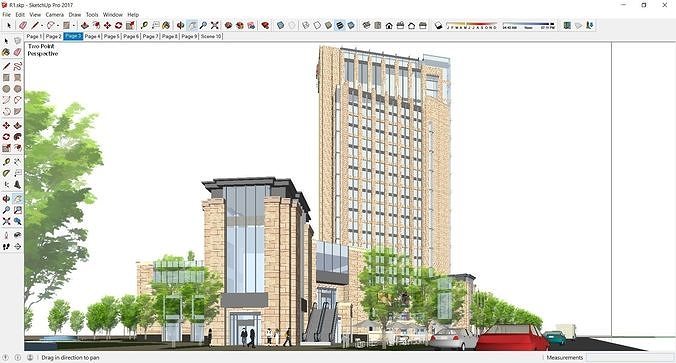 Sketchup Commercial Hotel Office Complex R1 3D model 3