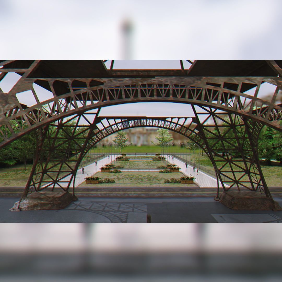 Paris City Eiffel Tower and Park Scene 3D model_1