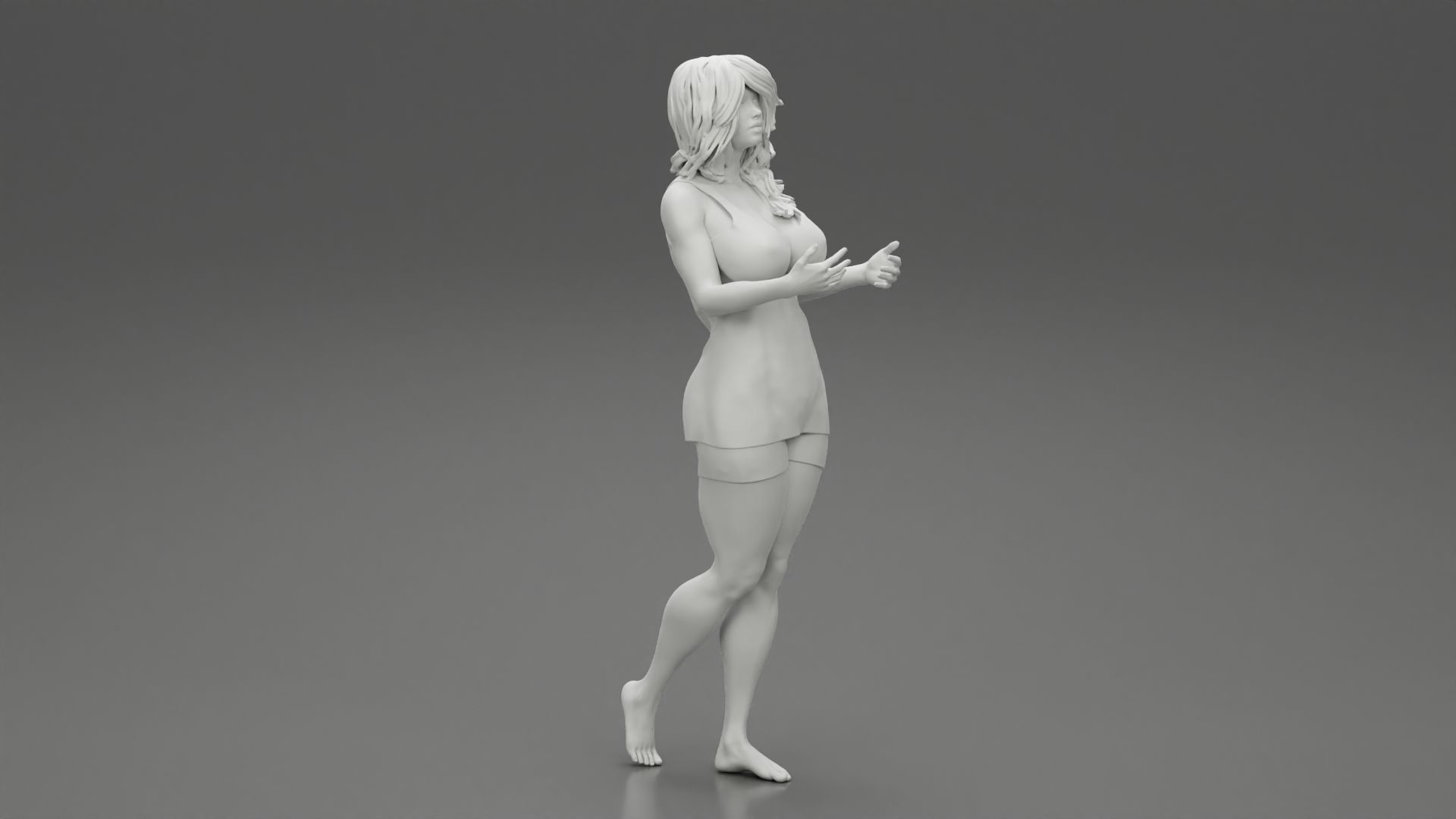 Young Woman Standing and Opening her Hands with Ready to Hug 3D print model_6