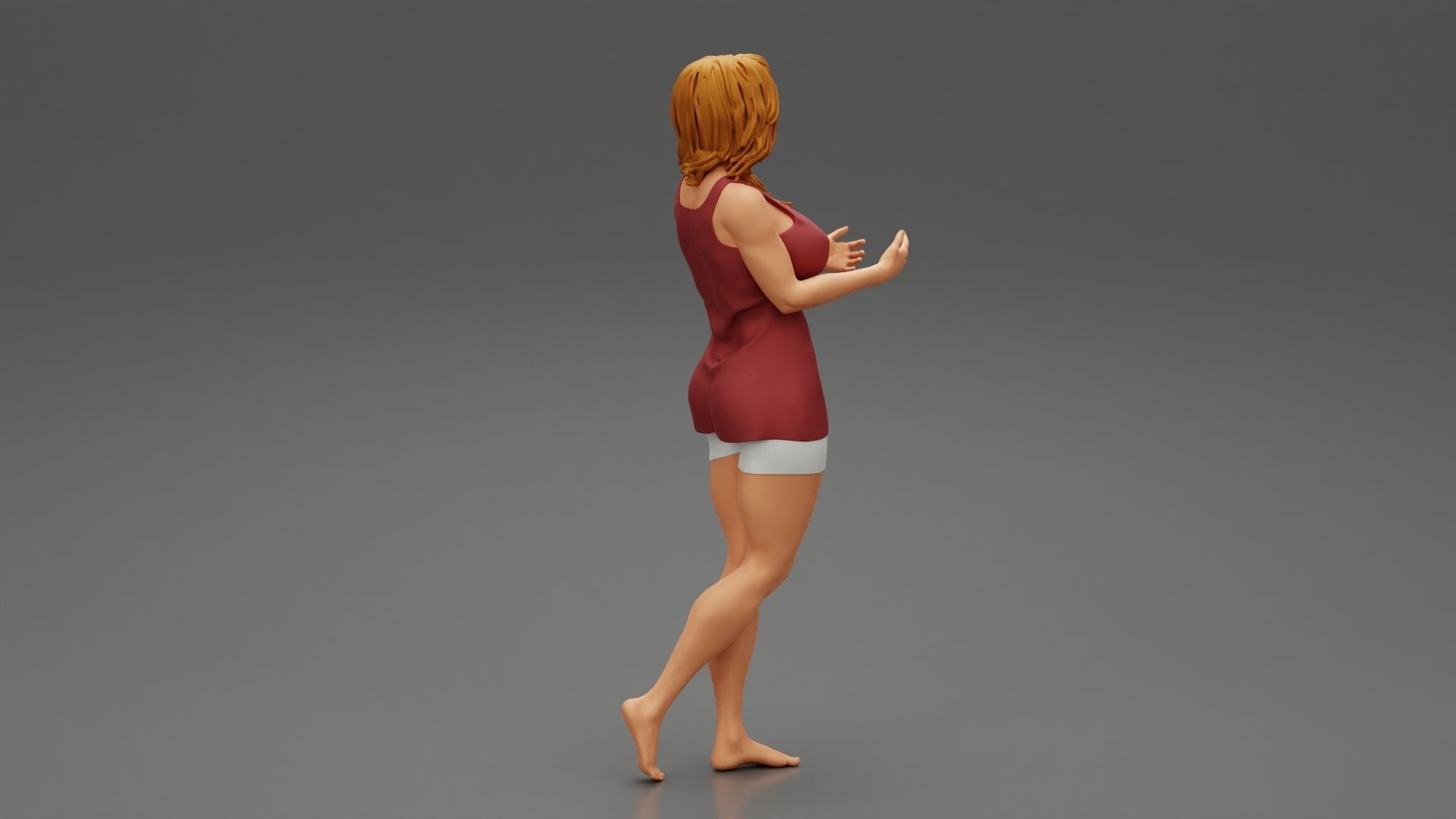 Young Woman Standing and Opening her Hands with Ready to Hug 3D print model_1