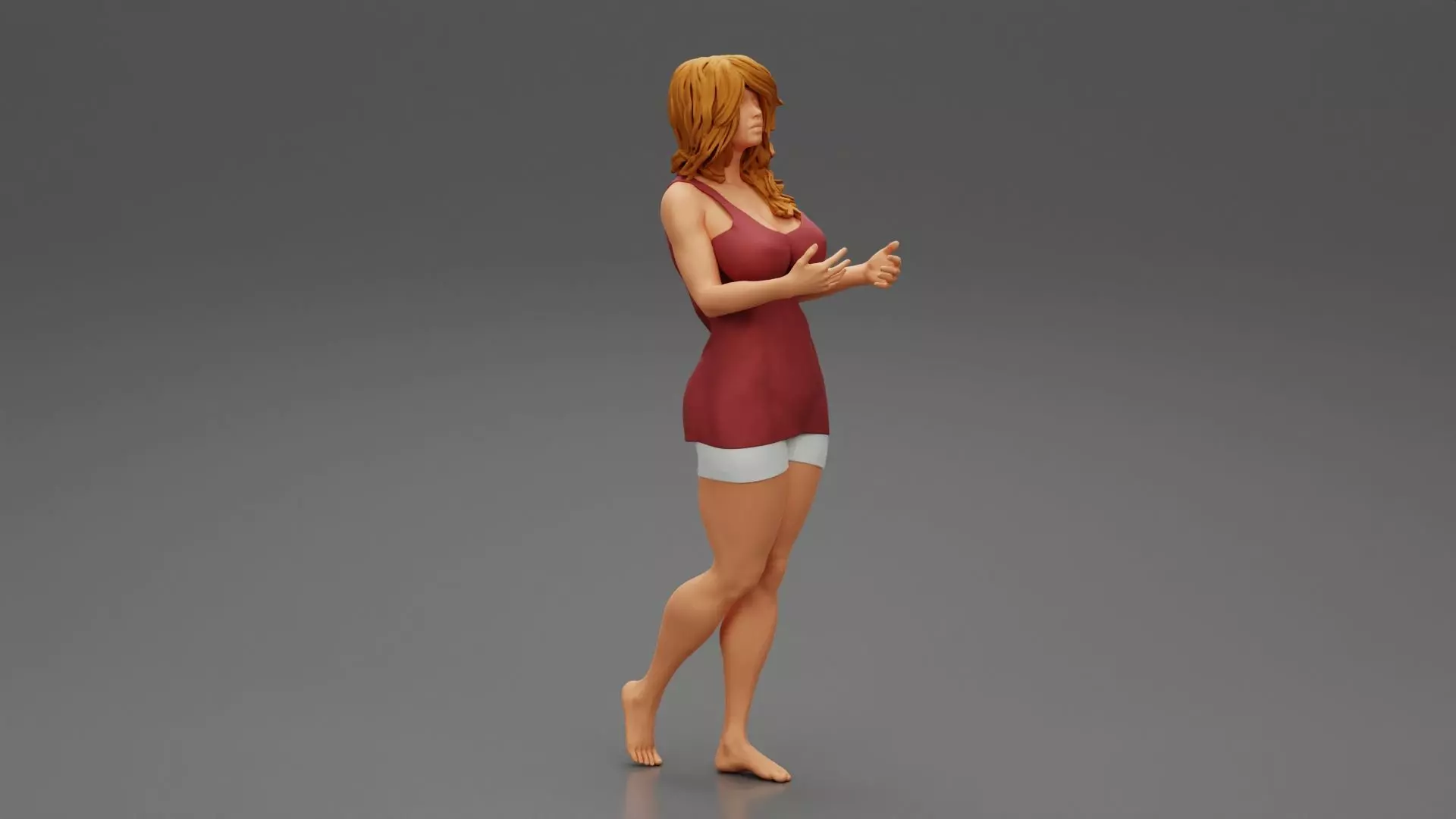 Young Woman Standing and Opening her Hands with Ready to Hug 3D print model_0