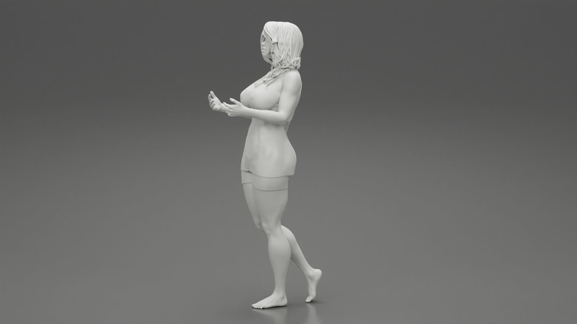 Young Woman Standing and Opening her Hands with Ready to Hug 3D print model_10