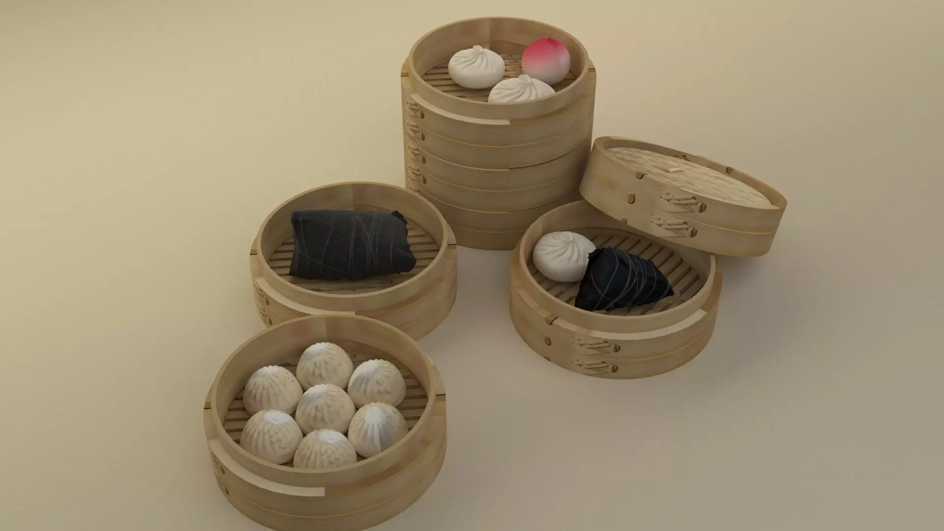 Chinese bamboo steamer 3D model_0
