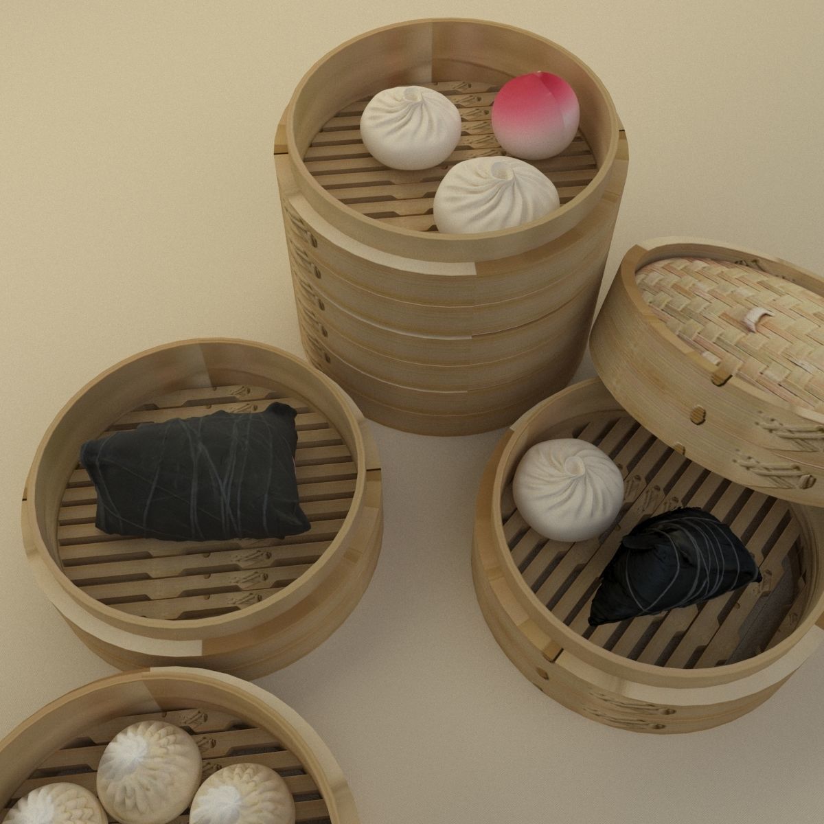 Chinese bamboo steamer 3D model_6