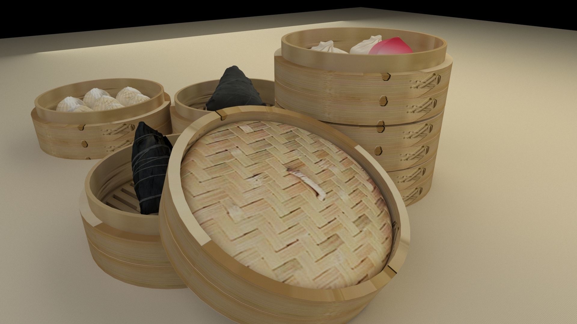 Chinese bamboo steamer 3D model_1