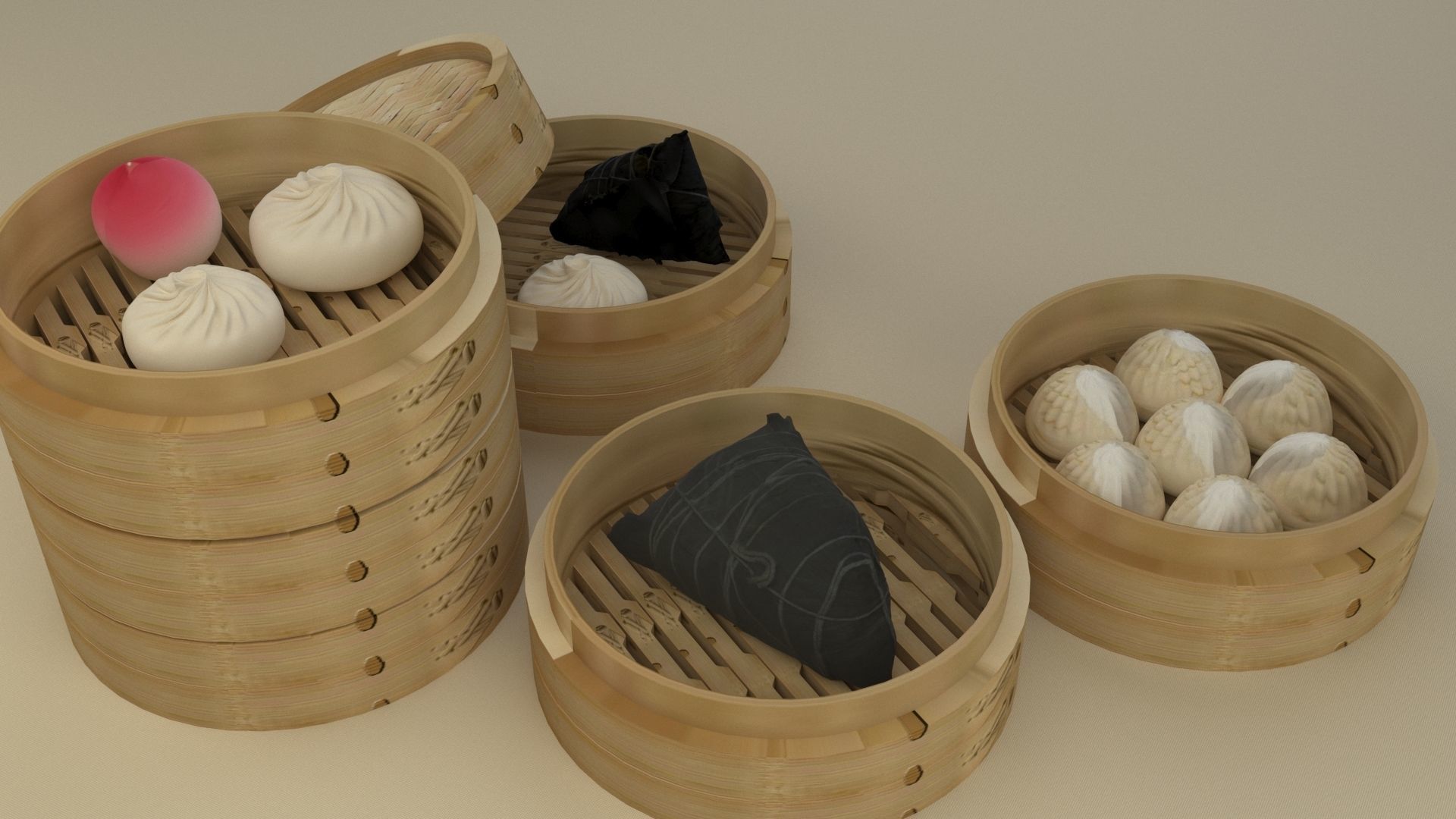 Chinese bamboo steamer 3D model_2